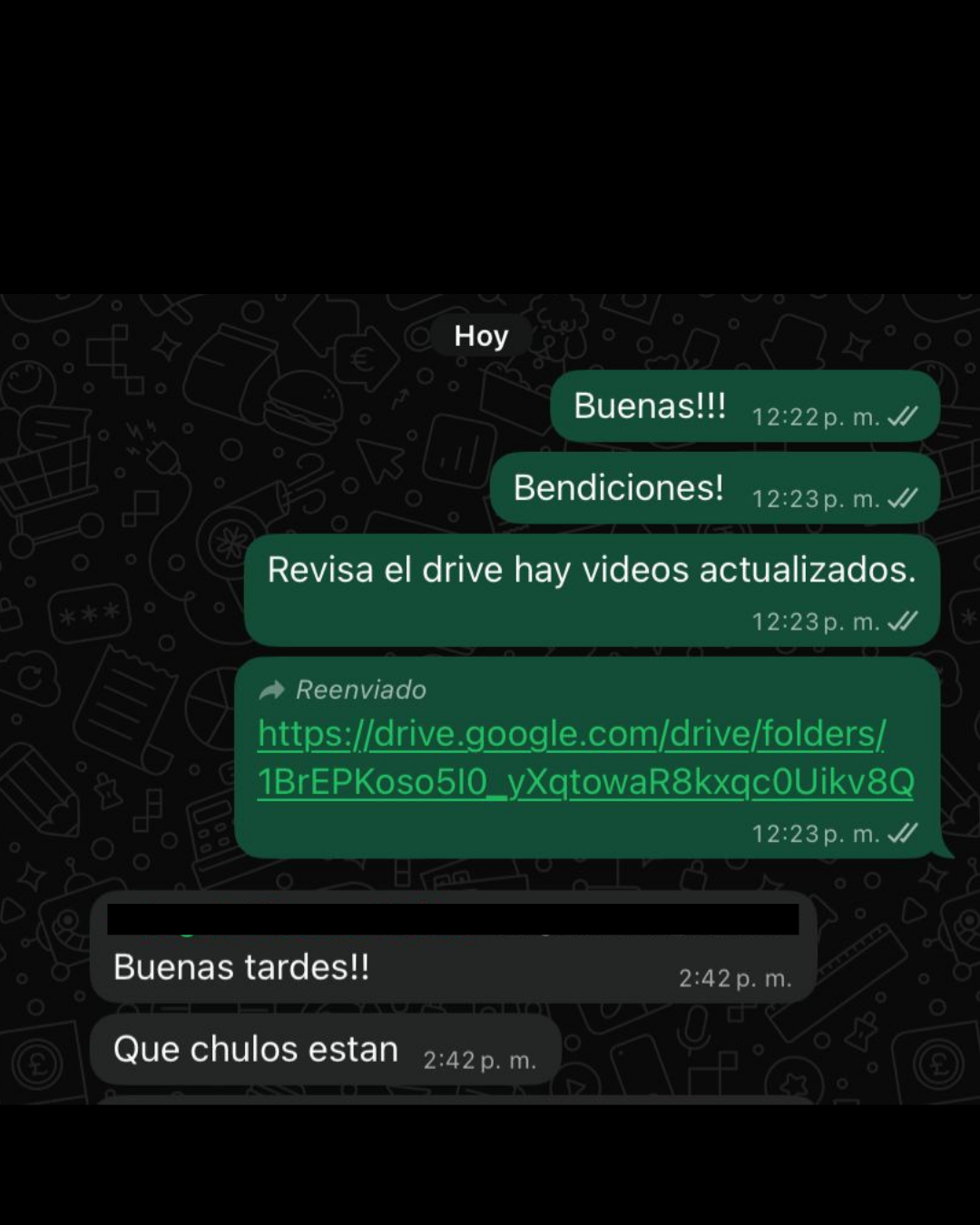 Conversación de WhatsApp con la reseña: Qué chulos están