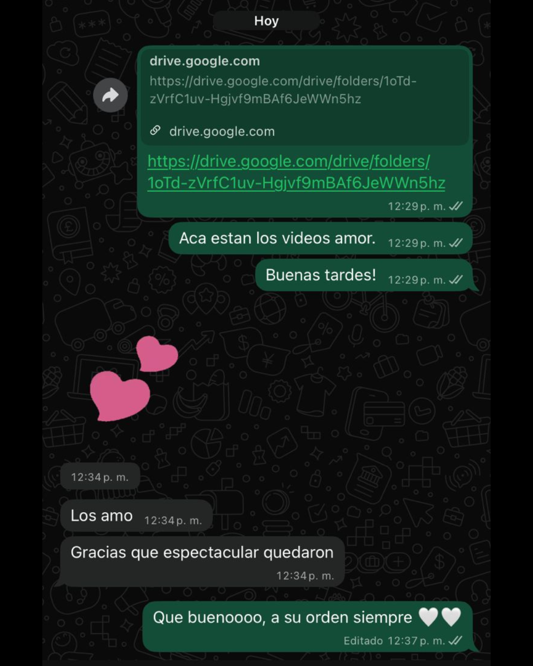 Conversación de WhatsApp con la reseña: Los amo. Qué espectacular quedaron