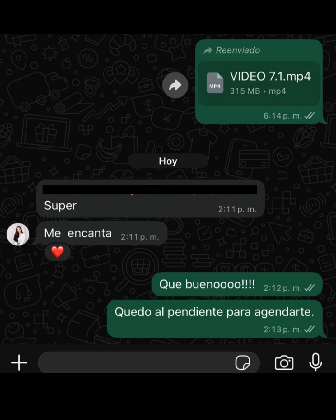 Conversación de WhatsApp con la reseña: Súper. Me encanta